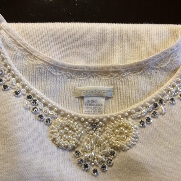 Worthington Embellished Ivory Sweater XS - Picture 3 of 3